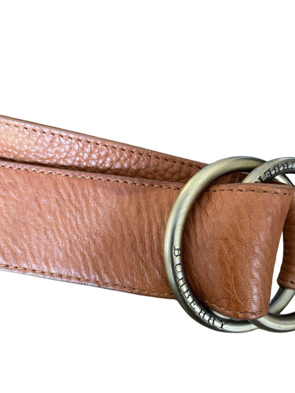 Burberry Double Ring Cognac Brown Pebbled Leather Belt size 40 Brass tone - Picture 5 of 7
